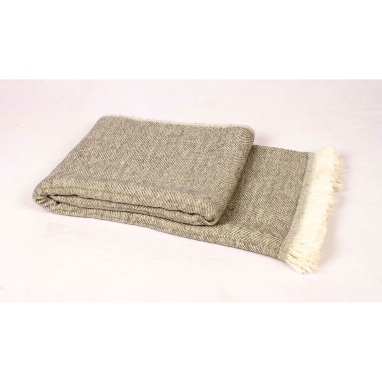 plaid chevron gris clair frange ecrue 1